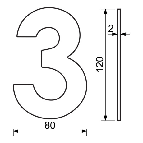 RN.120L.3.CE - Številka "3", črna mat, 120mm