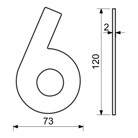 RN.120L.6.CE številka "6" 120 mm mat črna