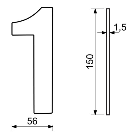 RN.150L.1.CE številka "1" 150mm mat črna