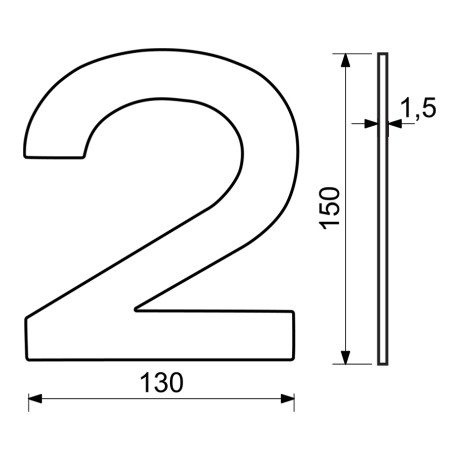 RN.150L.2.CE številka "2" 150mm mat črna