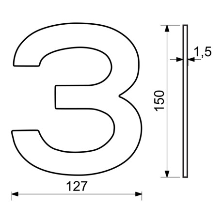 RN.150L.3.CE številka "3" 150mm mat črna