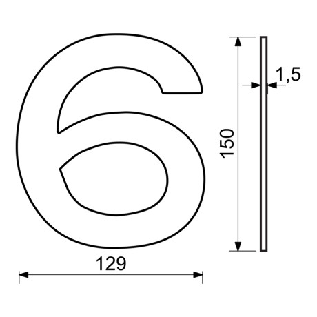 RN.150L.6.CE številka "6" 150mm mat črna