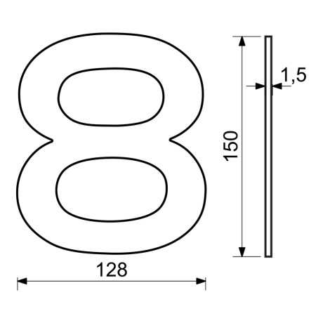 RN.150L.8.CE je číslo výrobku. Tento výrobek je čierna matná kliková sťažka s dĺžkou 150 mm a označením "8".