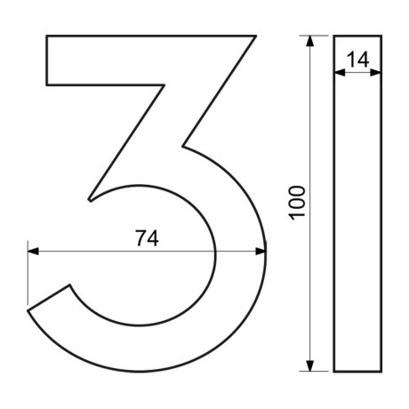 Číslo "3" 3D 100mm Al