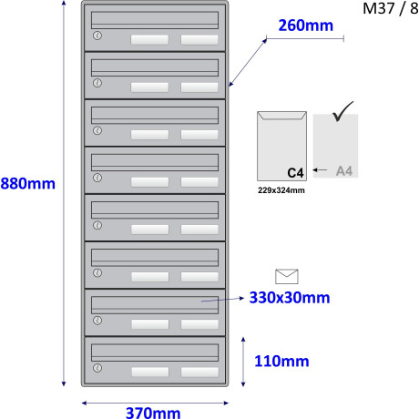 M37/8 RAL7035 modulová schránka