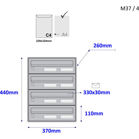 M37/4 RAL7035 modulová schránka