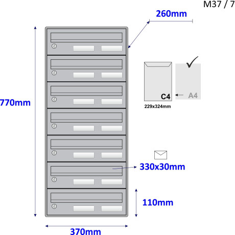 M37/7 RAL7035 modulová schránka