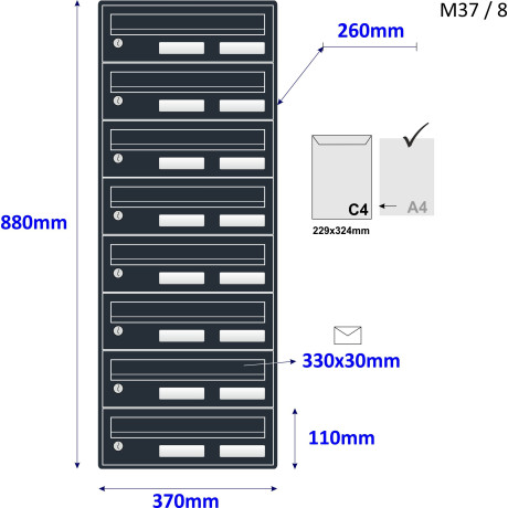 M37/8 RAL7016 modulová schránka