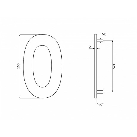 Číslica "0" fasádna 150mm NEREZ