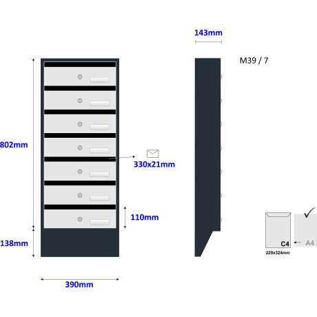 M39/3 N modulová schránka úkosová RAL7016 + nerez